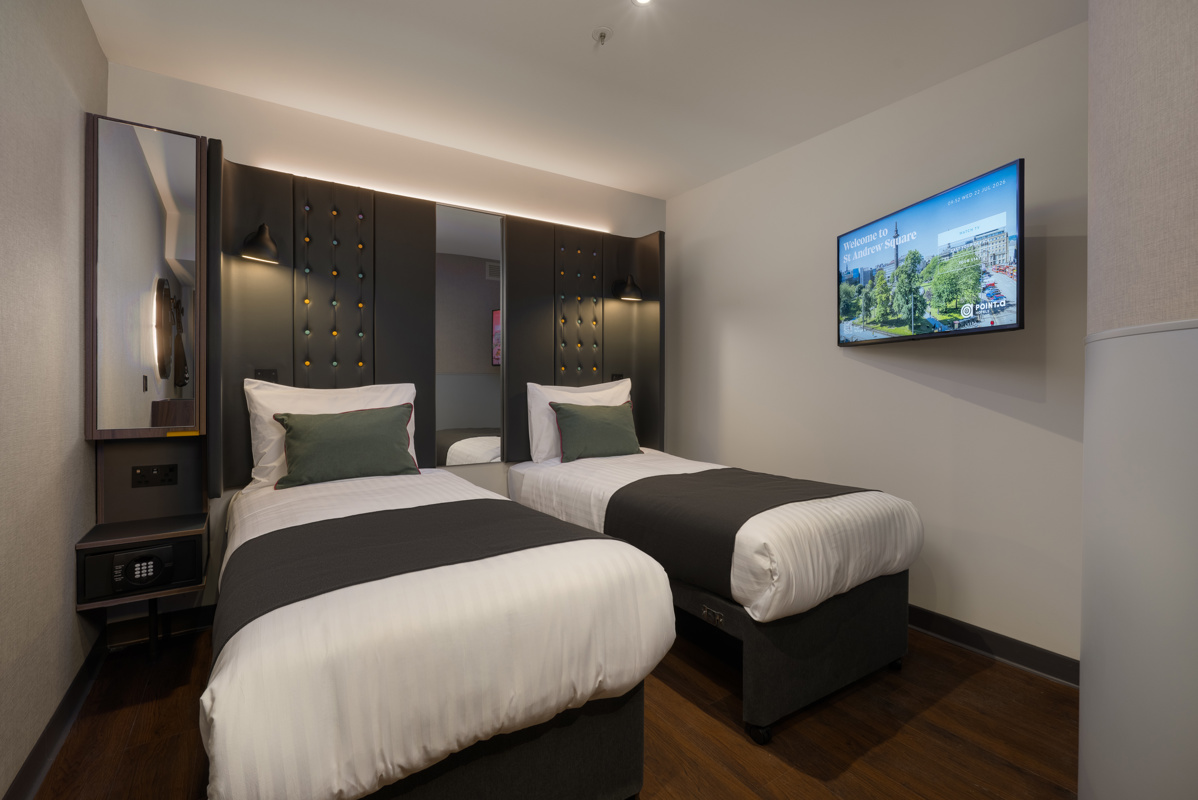 Twin room with two single beds and modern décor at Point A Hotel St Andrews Square, Edinburgh