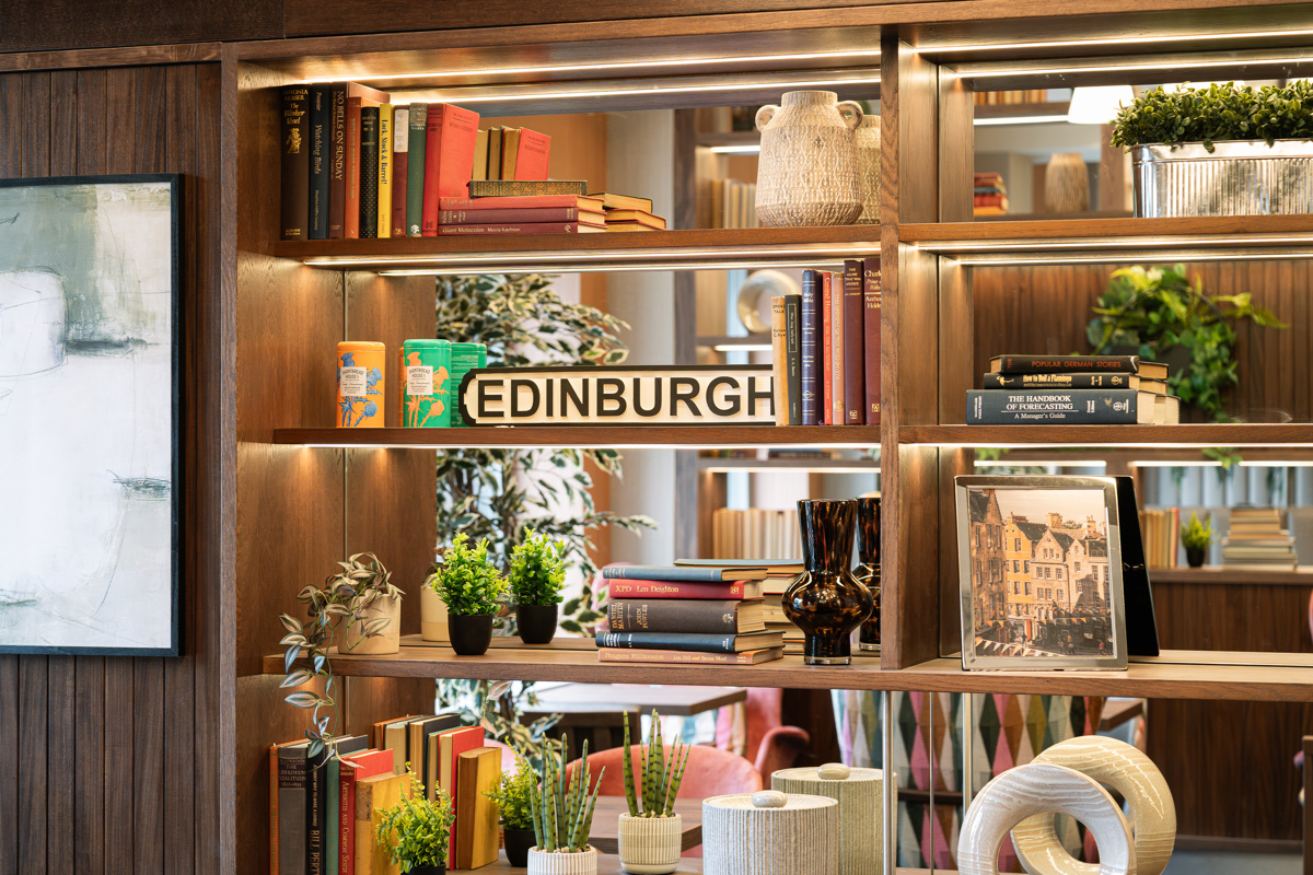 Communal seating area for guests at Point A Hotel St Andrews Square, Edinburgh