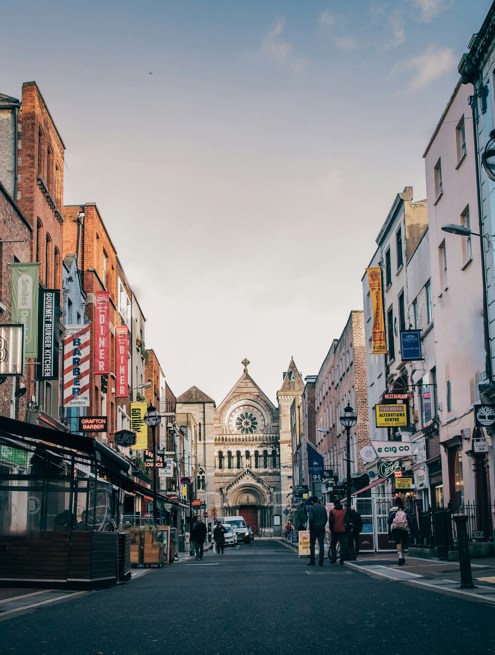 South William Street in Dublin city centre with St Andrew’s Church in the background